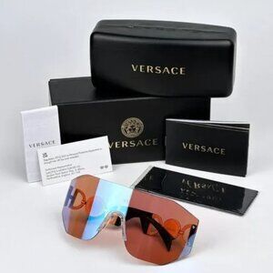 NEW Versace Pink Mirrored Blue Shield Unisex Sunglasses